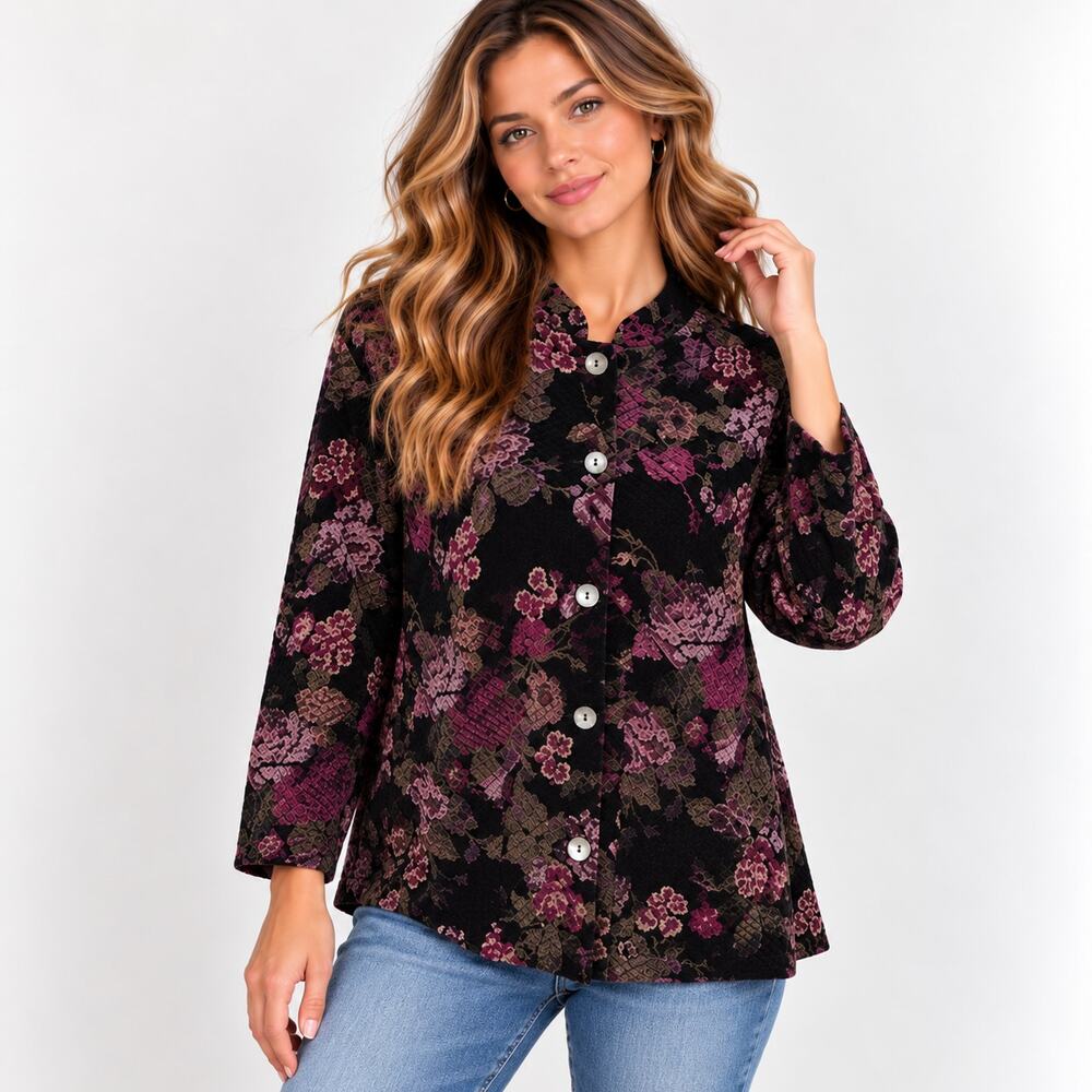 Coldwater Creek Floral Button-Up Top Women's Size S Cottage Office Whimsigoth